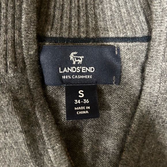 Mens Small Lands' End Charcoal Grey 100 % Cashmere 1/4 Zip Sweater - Picture 3 of 6